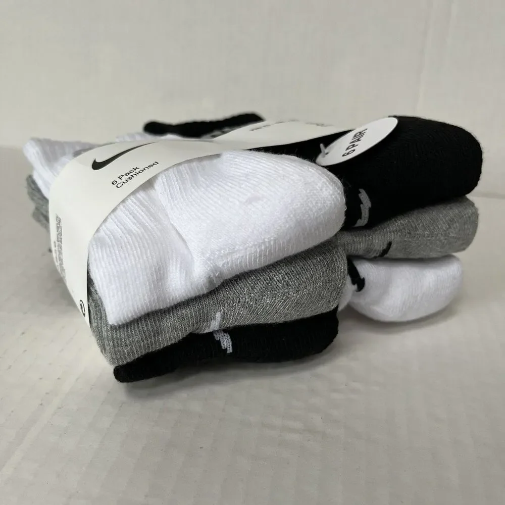 NIKE Boys Cushioned Crew Socks (6 Pairs) Sz 4-5 Fits Youth Shoe Sz 7C-10C Multi